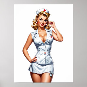 Póster Vintage Pin-up Nurse Digital Art