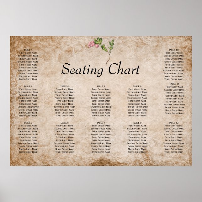 Póster Vintage Pink Berries Boda Asiento de recepción (Frente)