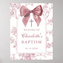 Vintage Pink Bow Floral Baptism Welcome Sign