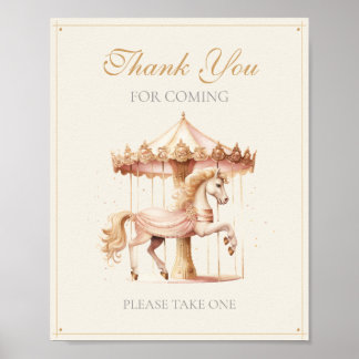 Póster Vintage Pink Carousel Horse Thank You for Coming 