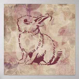 Póster Vintage Pink Cute Bunny Rabbit Rose Flowers Style