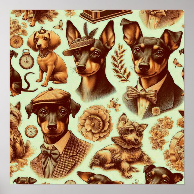 Póster Vintage Pinscher Seamless (Frente)