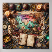 Vintage Pirate Treasure Map Explorer Poster Print