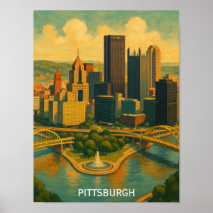 Póster Vintage Pittsburgh Pennsylvania Skyline