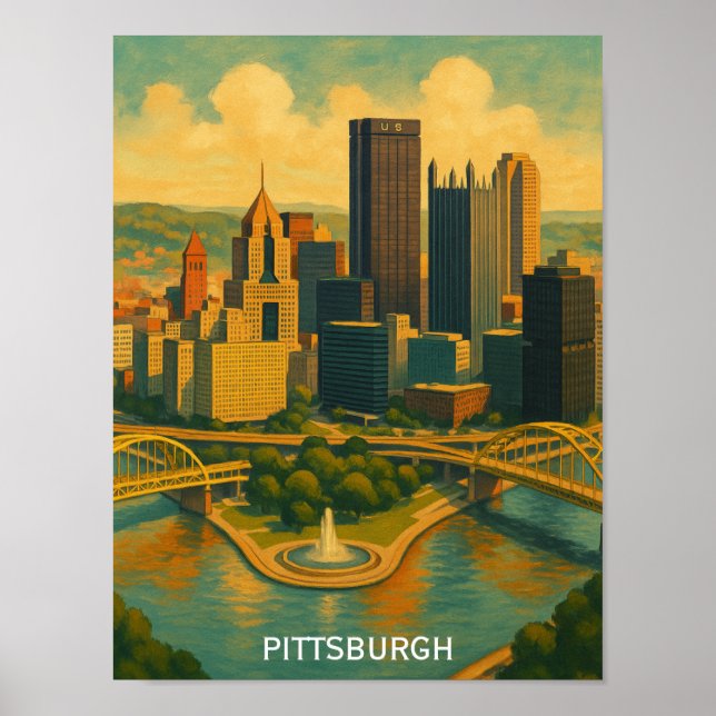 Póster Vintage Pittsburgh Pennsylvania Skyline (Frente)
