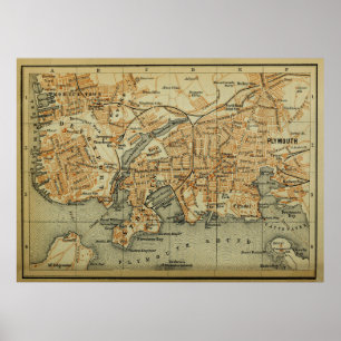 Póster Vintage Plymouth England Map (1901)