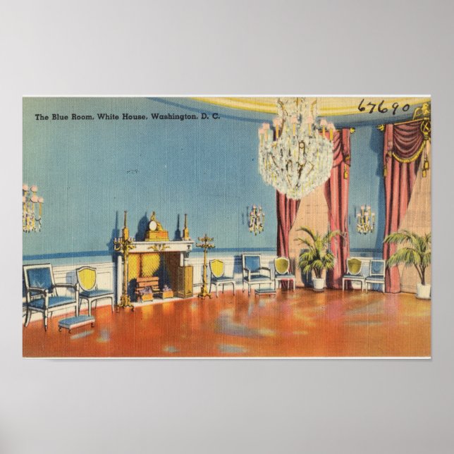 Póster Vintage Postcard ,The White House Blue Room (Frente)