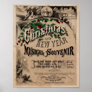 Póster Vintage poster de Navidad tipografía antigua