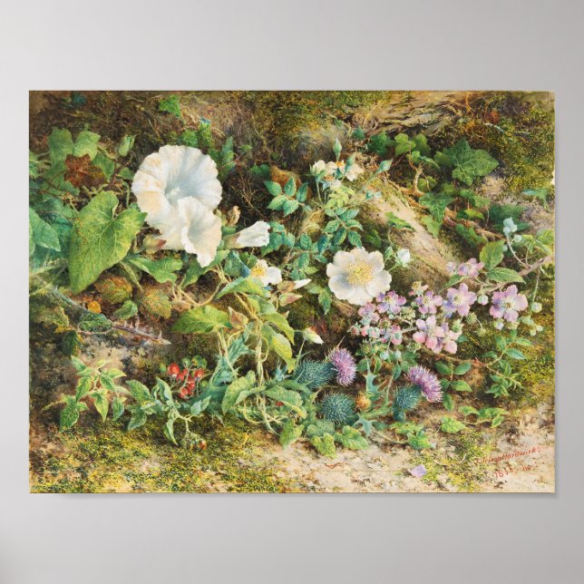 Póster Vintage pretty petunias flowers floral painting (Frente)