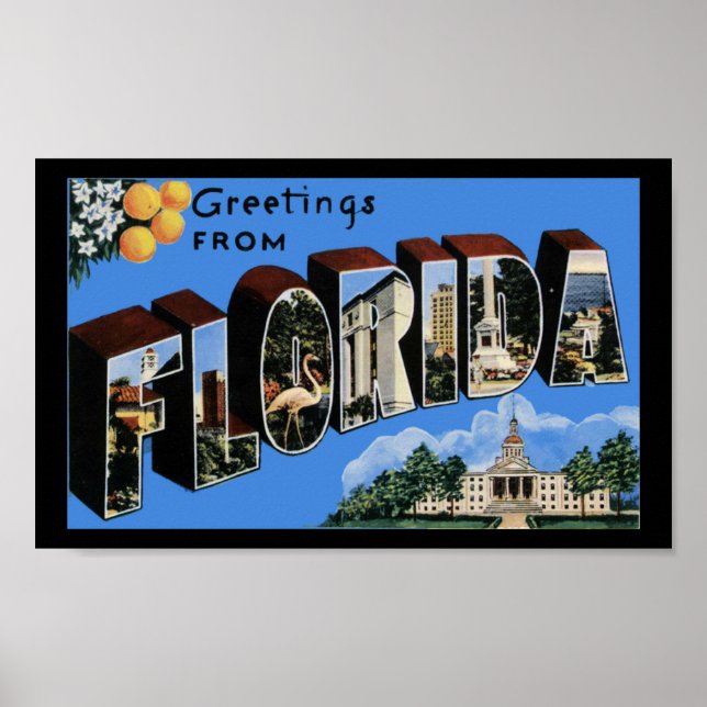 Póster Vintage Print Greetings Florida (Frente)