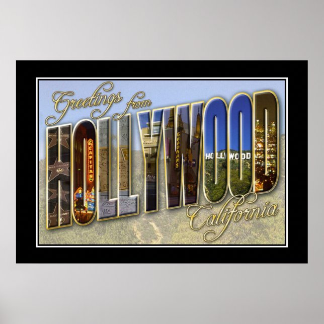 Póster Vintage Print Greetings Hollywood California (Frente)