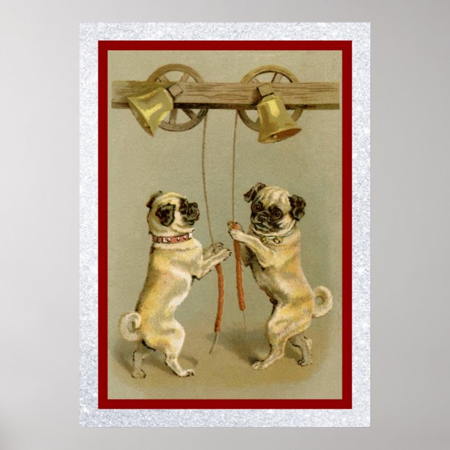 Póster vintage pugs ringing new year bells poster (Frente)