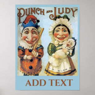 Póster Vintage Punch y Judy Poster, añada Poster de texto
