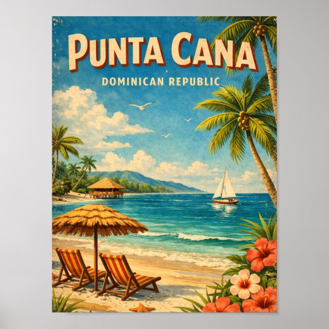 Póster Vintage Punta Cana Dominican Republic Rustic  (Frente)