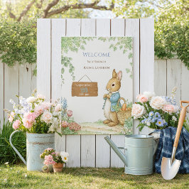 Póster Vintage Rabbit Garden Baby Shower Welcome