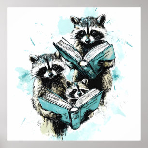Póster Vintage Raccoon Readers Club