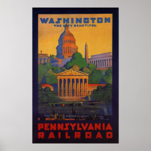 Póster Vintage Railroad to Washington D.C. Travel