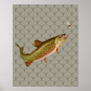 Póster Vintage Rainbow Trout Fly Fishing