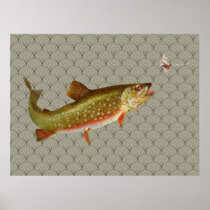 Póster Vintage Rainbow Trout Fly Fishing