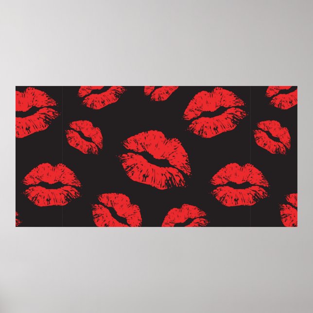 Póster vintage red seamless pattern on black background.  (Frente)