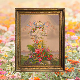 Póster Vintage Religiosa Cruz Floral Se levanta Pascua