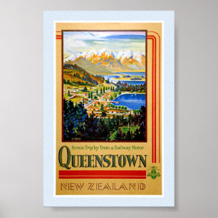 Póster vintage restaurado de Queenstown Nueva Zela