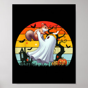 Póster Vintage Retro Boo Fantasma Ardilla Halloween