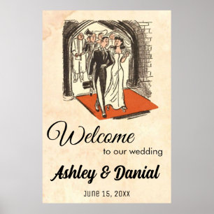 Póster Vintage Retro Bride Groom Vieja Moda Rústica Boda