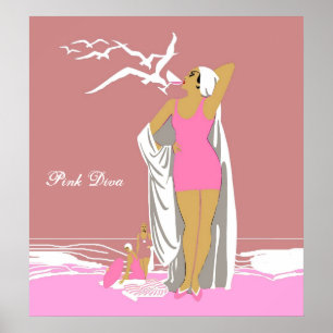 Póster Vintage Retro Chica Rosa Diva 2
