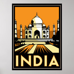 Póster vintage retro del viaje del art déco del Taj Mahal