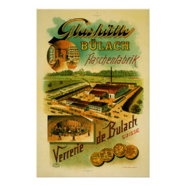 Póster Vintage Retro Glass Glashütte Bülach Factory