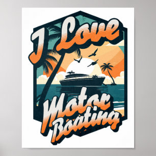 Póster Vintage Retro I Love Motor Boater Funny Boater
