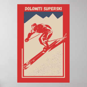 Póster Vintage Retro Italian Ski Resort Dolomiti Superski