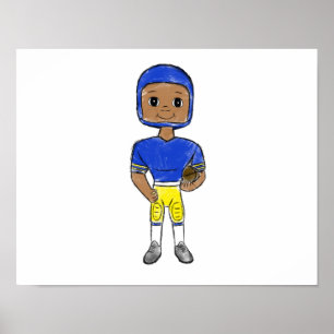 Póster vintage retro jugador de fútbol azul amarillo simp
