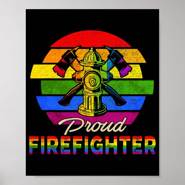 Póster Vintage Retro Orgulloso bombero bandera arcoiris (Frente)