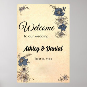 Póster Vintage Retro Rustic Old Botanical Floral Wedding