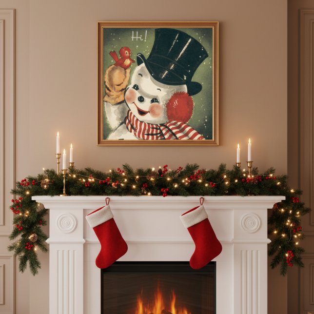 Póster Vintage Retro Snowman (Vintage Retro Snowman Holiday Poster)
