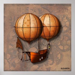 Póster Vintage Retro Steampunk Air Balloon Con Barco