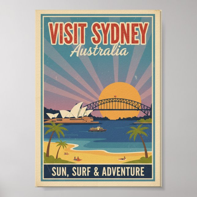 Póster Vintage Retro Sydney Australia Travel Poster (Frente)