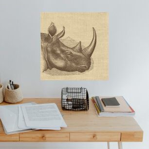 Póster Vintage Rhino Illustration on Burlap  