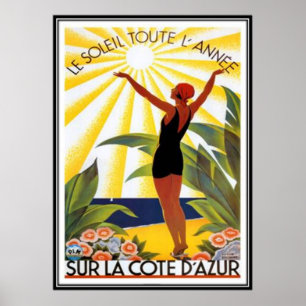 Póster Vintage riviera francesa, Francia -