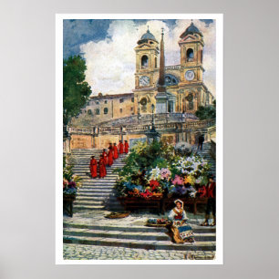 Póster Vintage Roma acuarela Trinita dei Monti