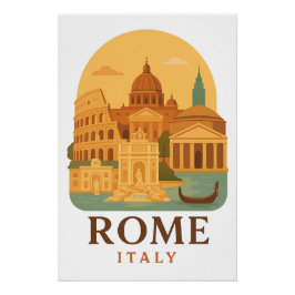 Póster Vintage Rome Italy Travel Colosseum & Pantheon 
