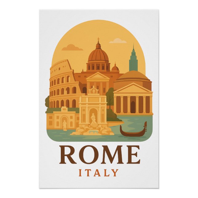 Póster Vintage Rome Italy Travel Colosseum & Pantheon  (Anverso)