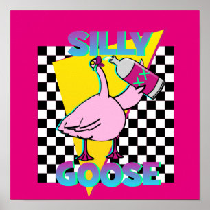 Póster vintage rosa caliente de Silly Goose de los