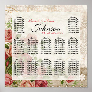 Póster Vintage Rosa De Té Swirl Lace - Tabla De Asientos