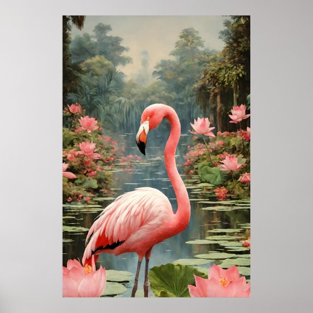 Póster Vintage rosa flamenco de Lotus Pond (Frente)
