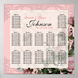 Póster Vintage Rosa Trellis - Tabla de asientos