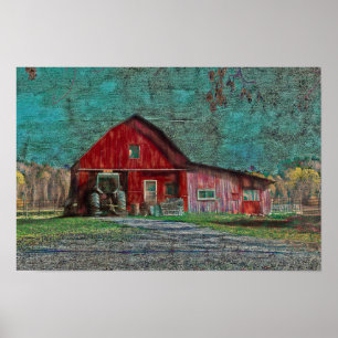Póster Vintage Rustic Old Red Verde azulada Texn