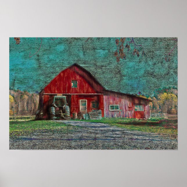 Póster Vintage Rustic Old Red Verde azulada Texn (Frente)